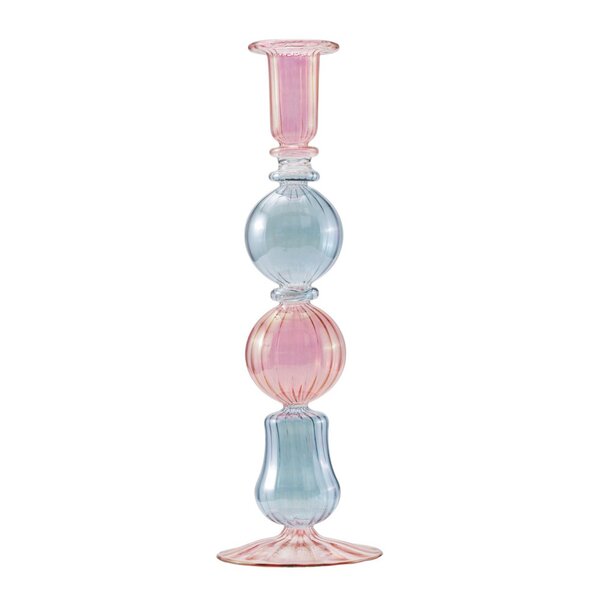 Illume lysestake 25 cm rosa/blå