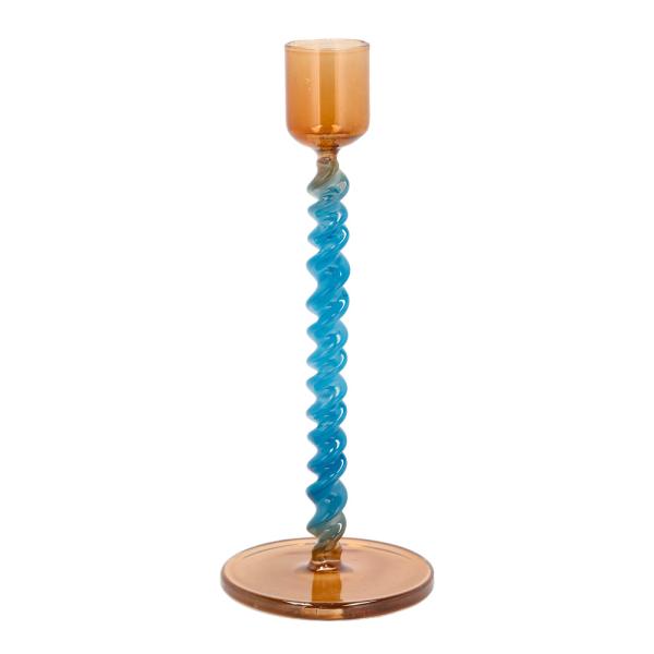 Styles lysestake glass 7,4x16,3 cm blå/amber