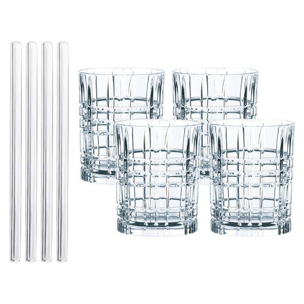 Whiskysett med sugerør 4 stk glass
