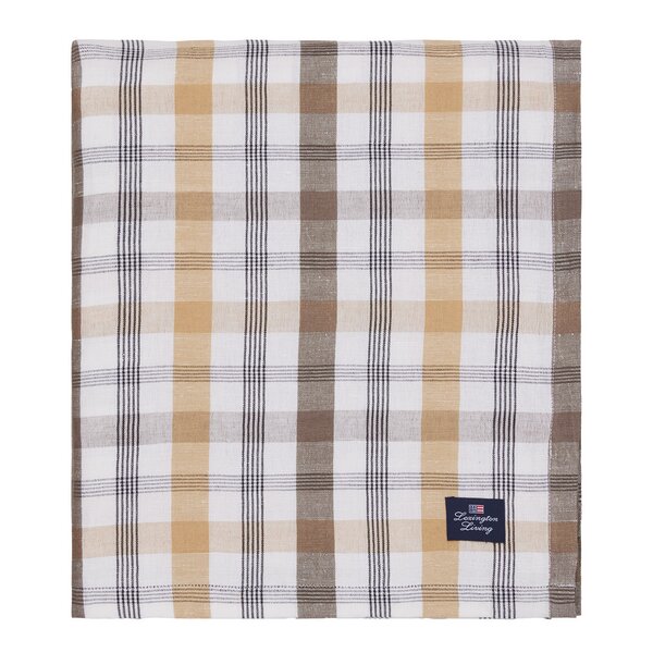 Rutete lin/bomulls duk 150x250 cm oliven/hvit/beige