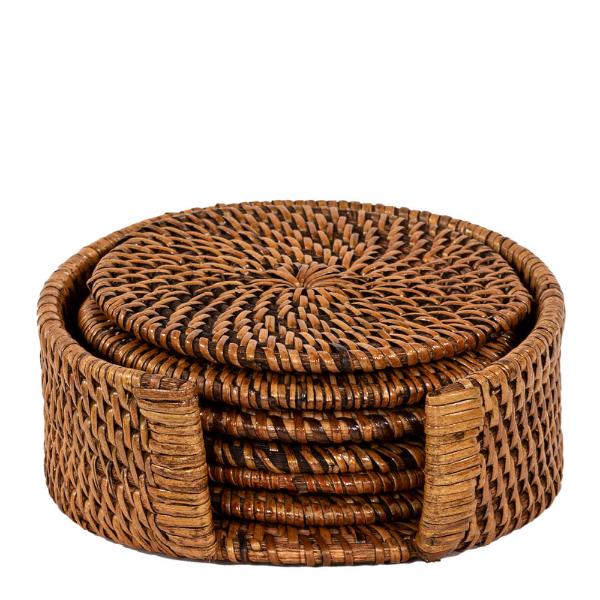Rattan glassbrikke 6 stk i stativ brun
