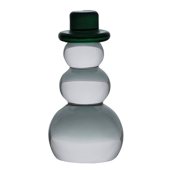 Snømann dekorasjon m/grønn hatt 9,2 cm klar