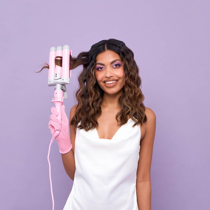Bølgetangsett triple waver 6 deler rosa