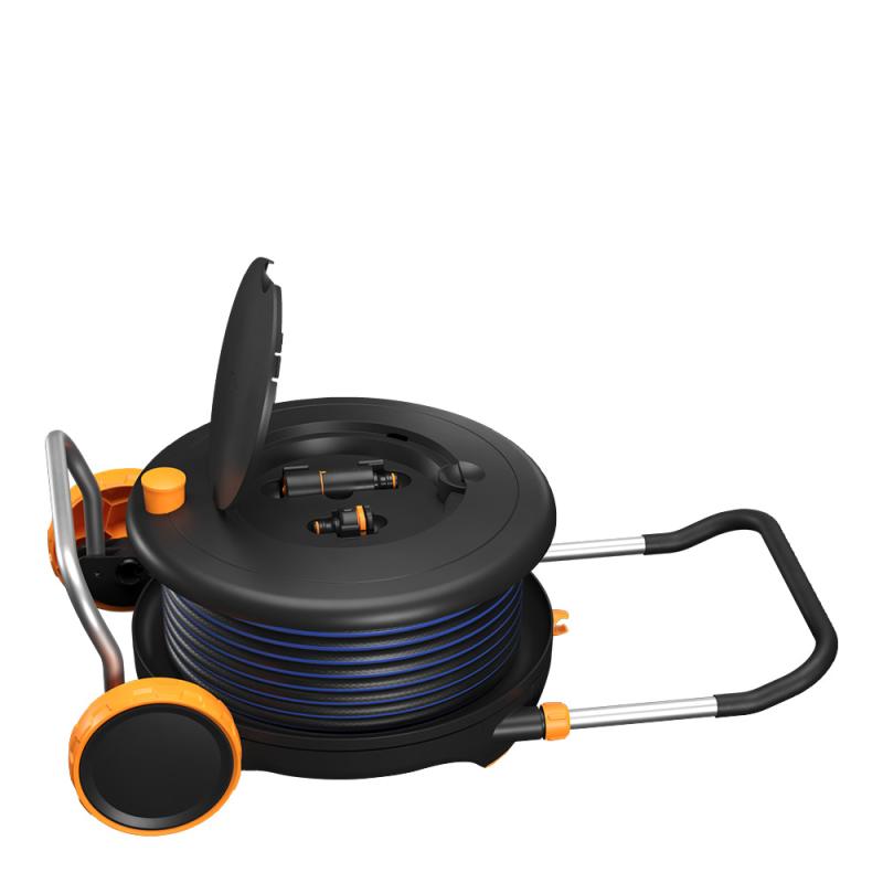 Comfort slangetrommel med slange 13mm 20m svart/oransje