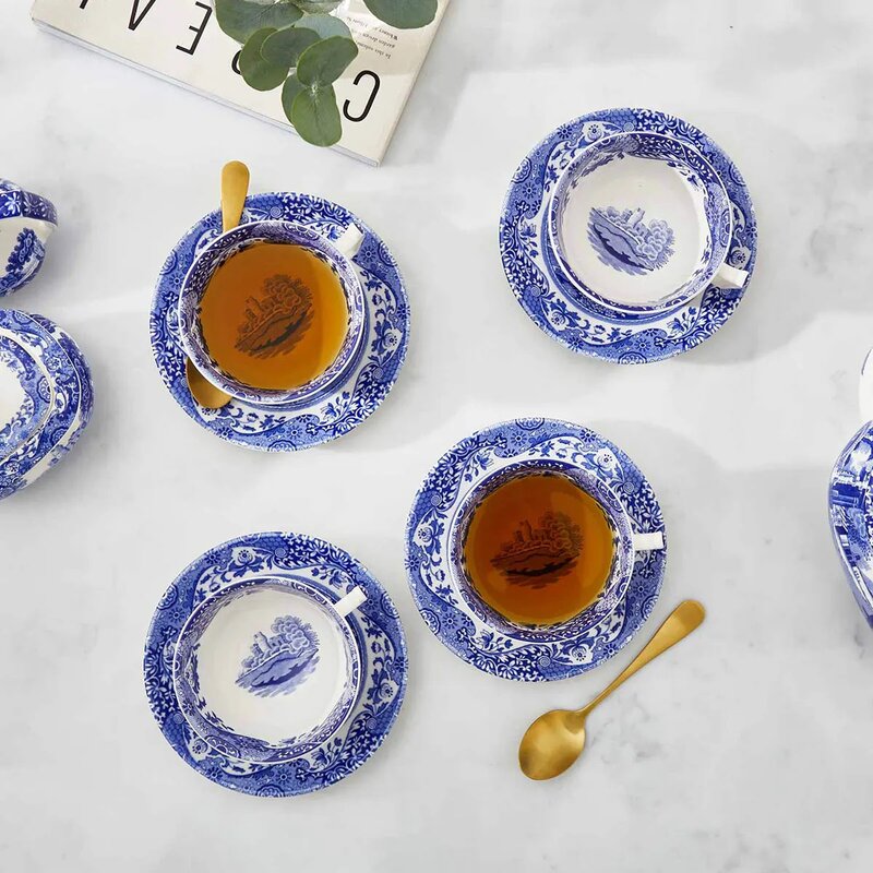 Blue Italian tekopp med fat 20 cl blå/hvit