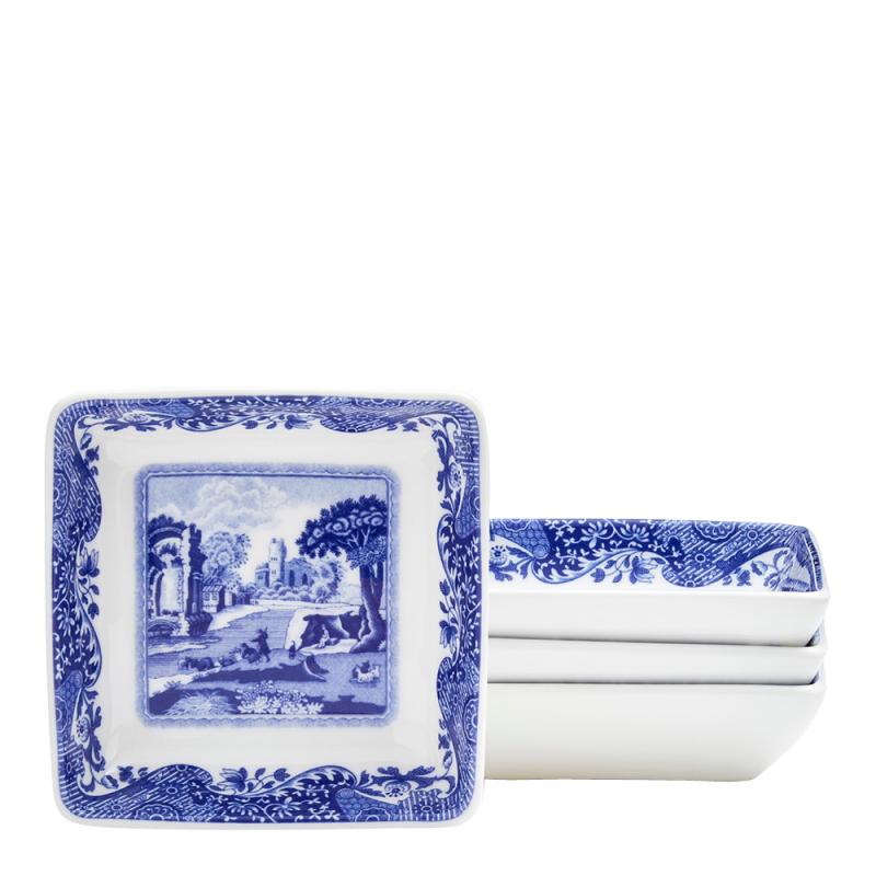 Blue Italian tallerken firkantet 7,5 cm 4 stk blå/hvit
