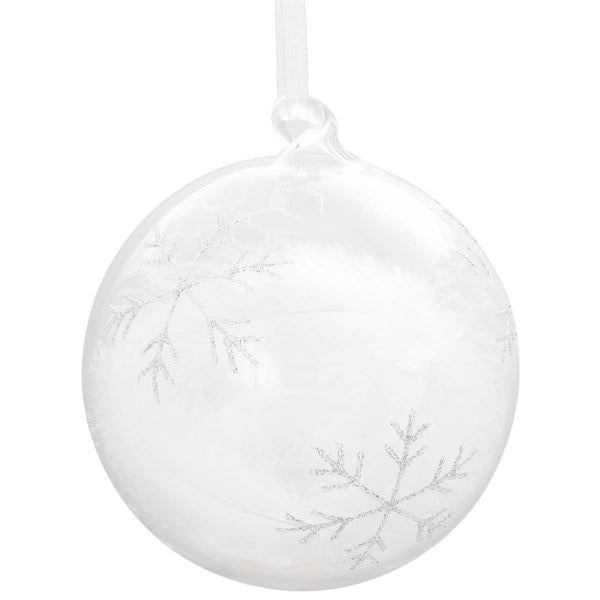 Julekule med snø stjerne sølv 12 cm