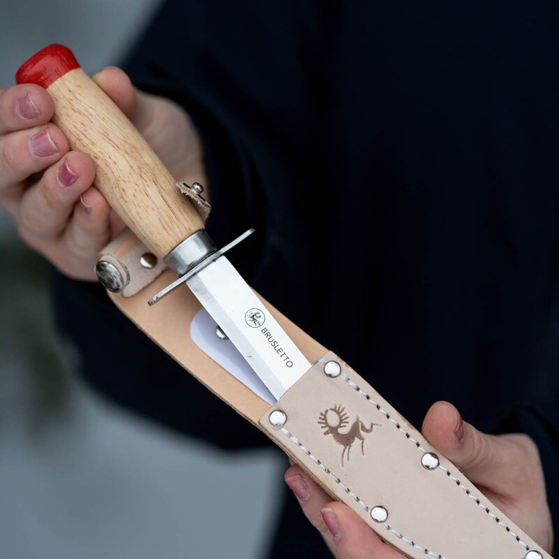 Speiderkniv butt tupp 18,5 cm tre/rød