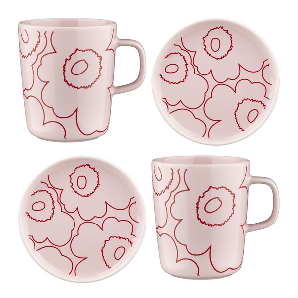 Piirto Unikko servisesett 4 deler rosa/rød