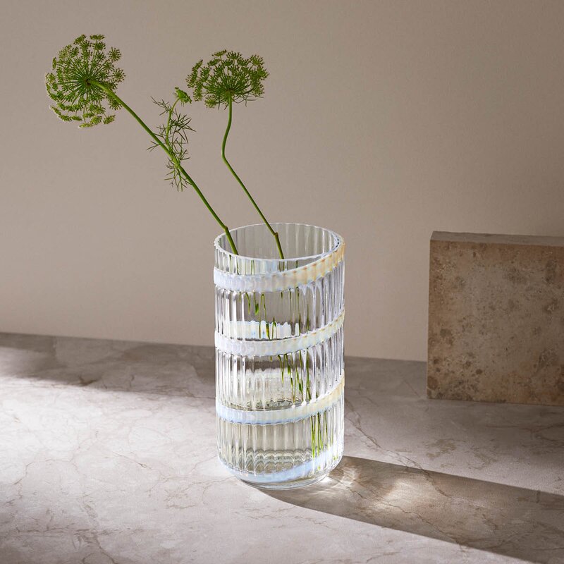 Vase munnblåst glass 25 cm swirl white