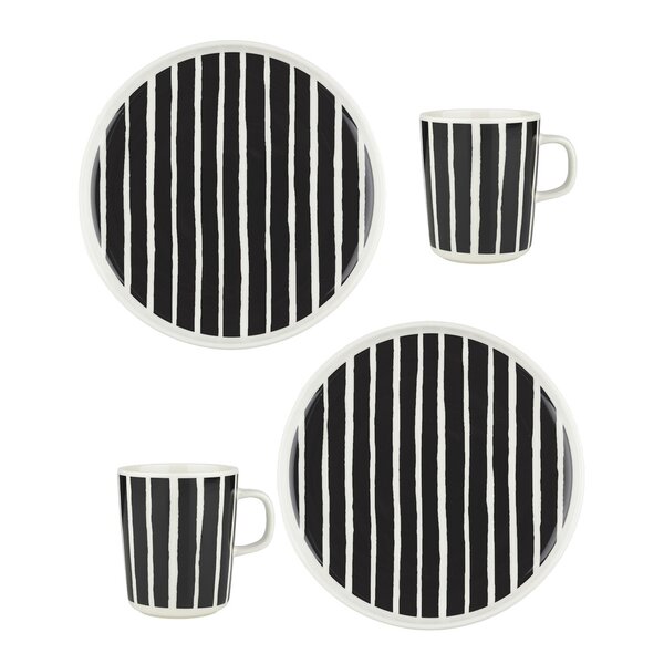 Piccolo frokostsett 4 deler hvit/svart