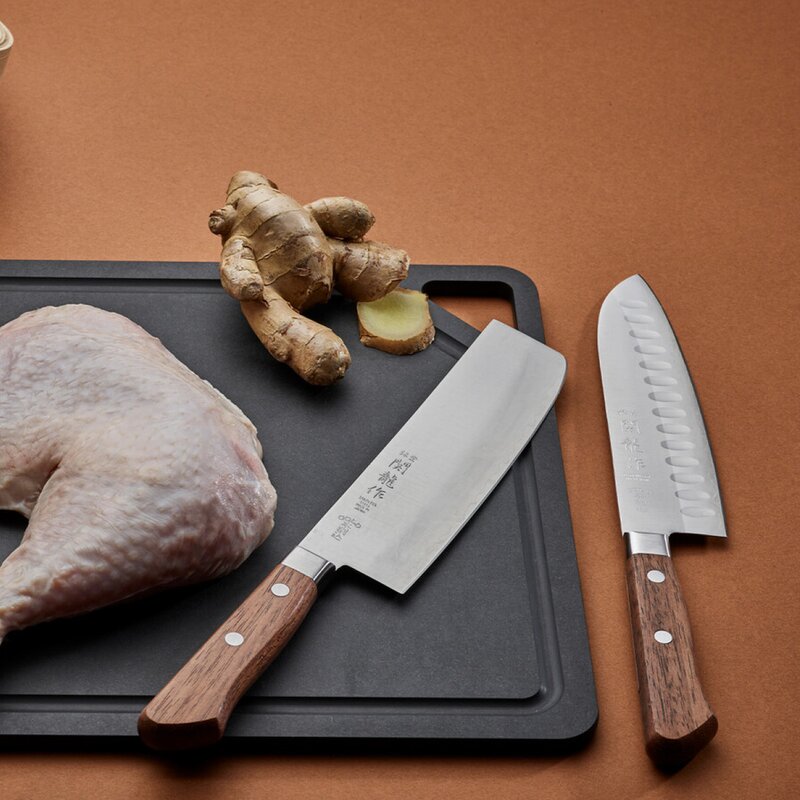 Wood santokukniv m/ luftlommer 16,5 cm blank/natur