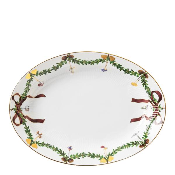 Stjerne Riflet Jul ovalt fat 34 cm