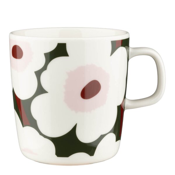 Unikko krus 40 cl hvit/mørk grønn/rosa