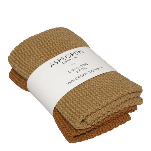 Solid kjøkkenklut strikket 26x26 cm 2 stk mustard