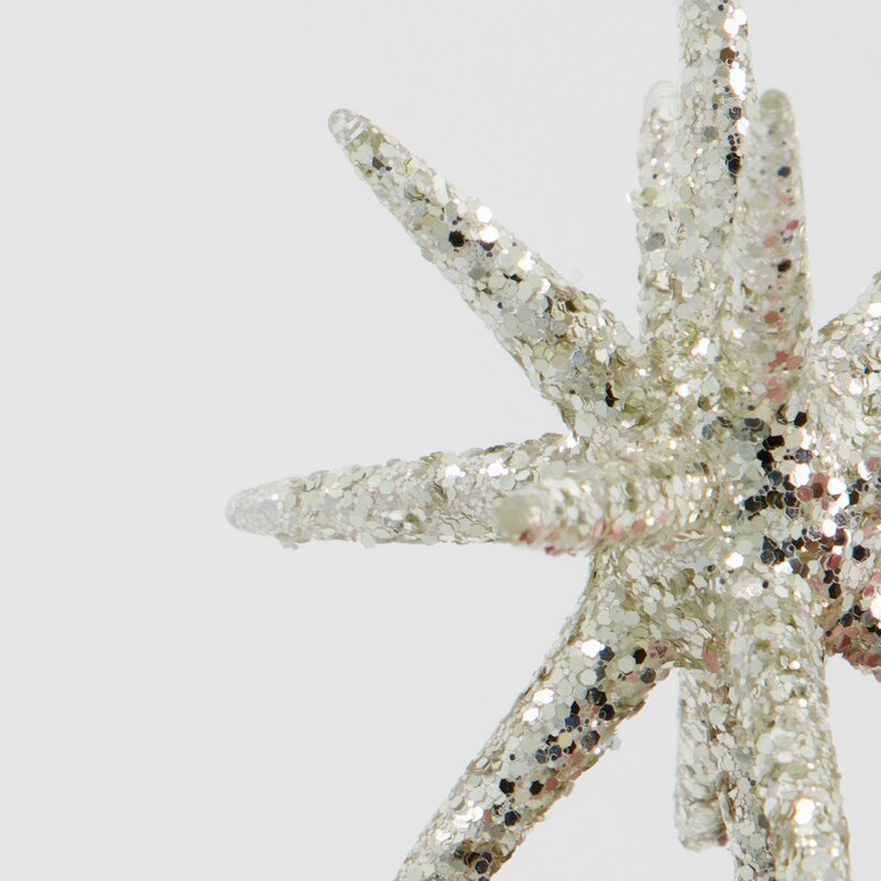 Spike juletrepynt stjerner 7,5 cm 4 stk sølv/glitter