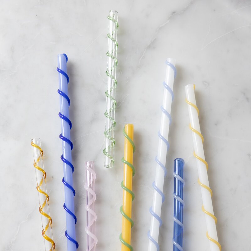 Straw sugerør celebrate lang 4 stk blå/hvit/gul
