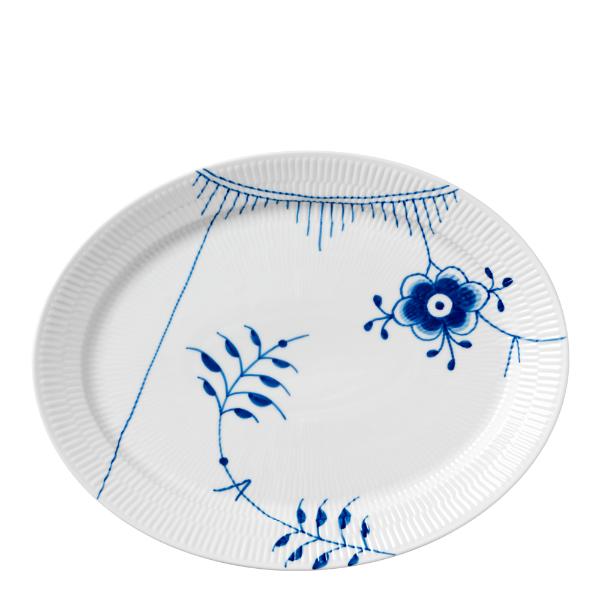 Blå Mega Riflet oval tallerken 35 cm