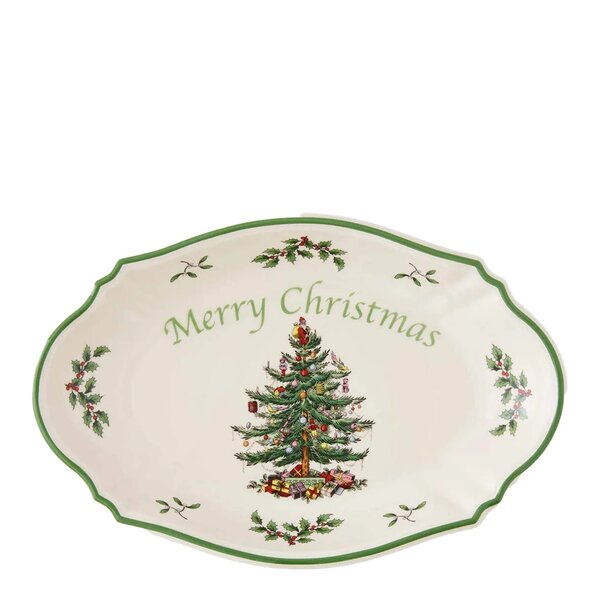 Christmas Tree Merry Christmas brett 28 cm hvit/grønn/rød