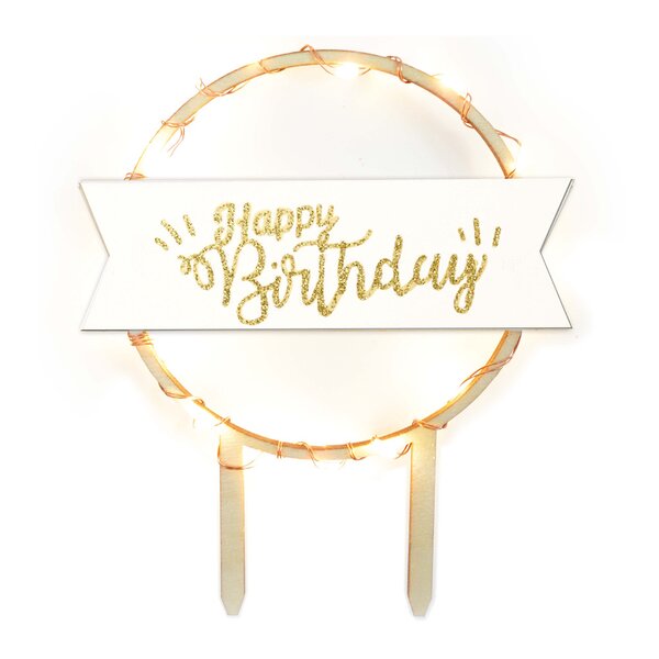 LED kaketopp Happy Birthday natur
