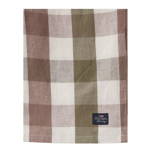 Rutete lin/bomulls duk 180x180 cm oliven/hvit/brun