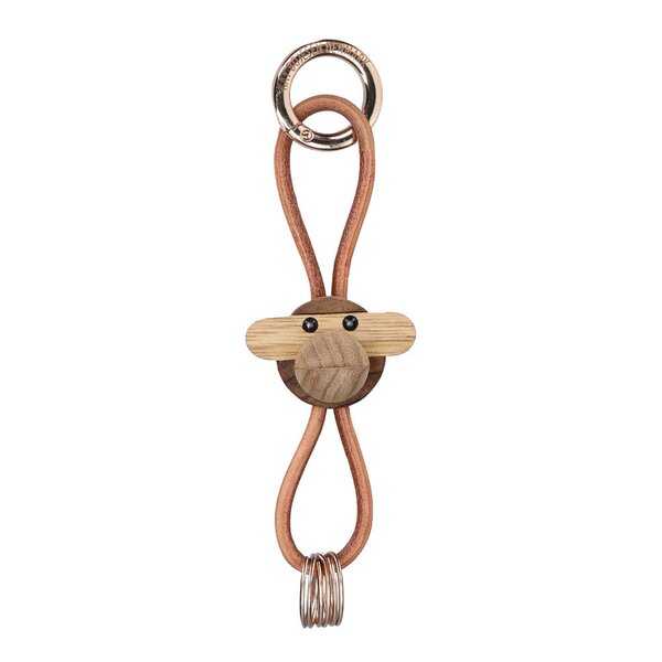 Ape nøkkelring 3 cm gull/natur/teak/limba