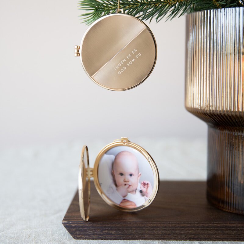 Julepynt medaljong m/fotoramme 7x7 cm god som du gull