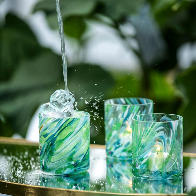 Swirl drikkeglass/lykt 35 cl grønn multi