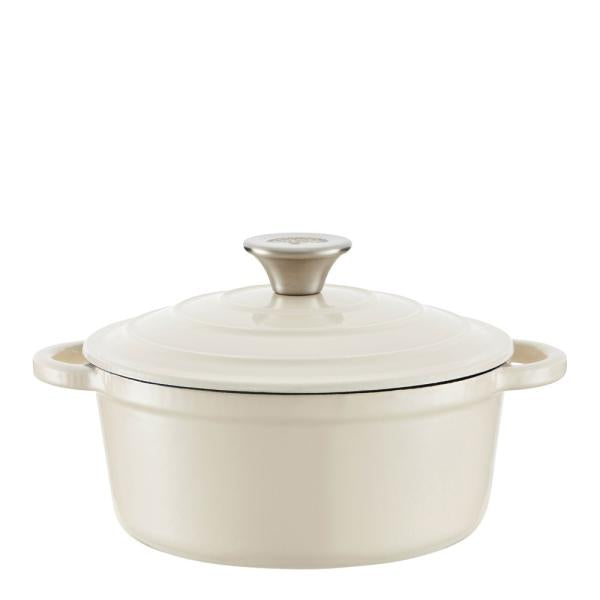Rund støpejernsgryte 20 cm 2L krem