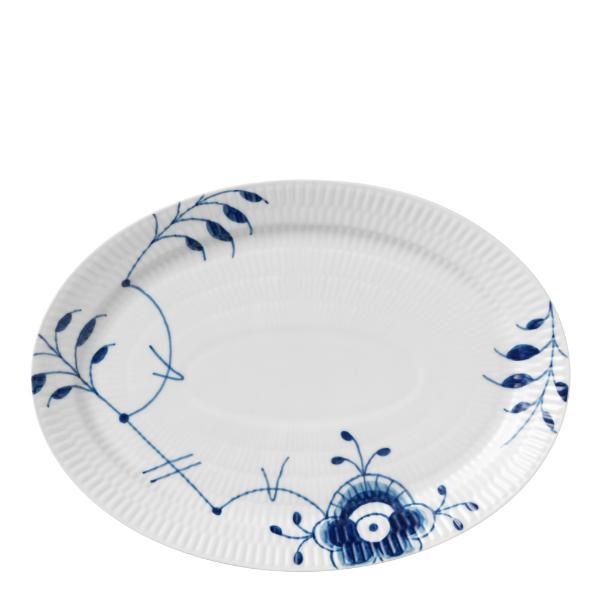 Blå Mega Riflet oval tallerken 28 cm