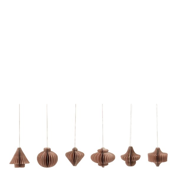 Comb juletrepynt papir 6 stk dusty rose