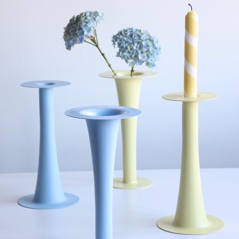 Trumpet vase/lysestake 24 cm gul