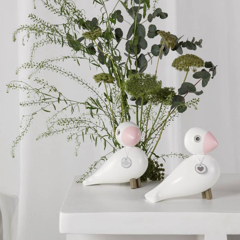 Sangfugl Love 15,5 cm hvit/rosa