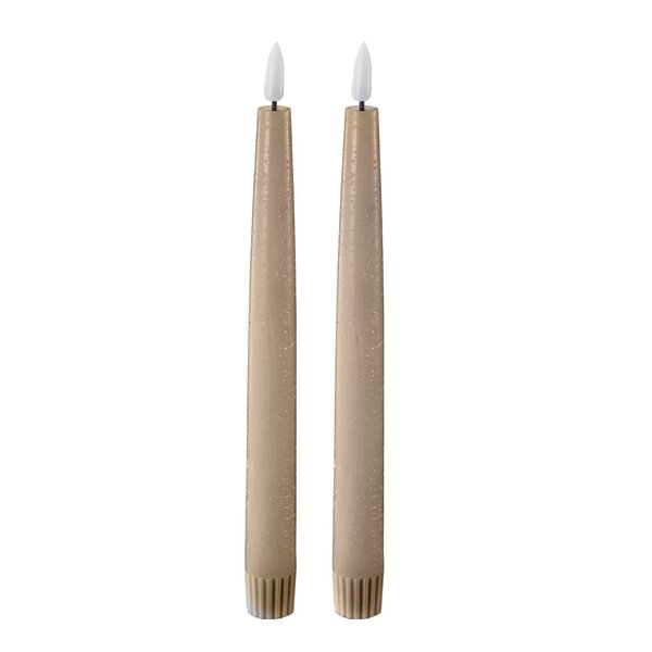 LED kronelys 2,2x22 cm 2 stk taupe