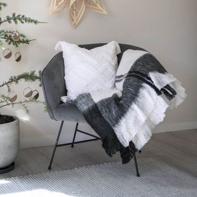 Pledd ullmix 200x140 cm svart/hvit