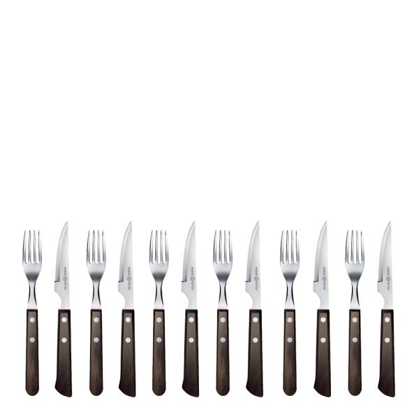 Classic biffbestikk 12 deler brun/blank