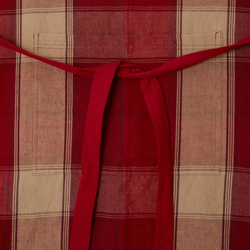 Rutete forkle lin/bomull 80x105 cm rød/beige