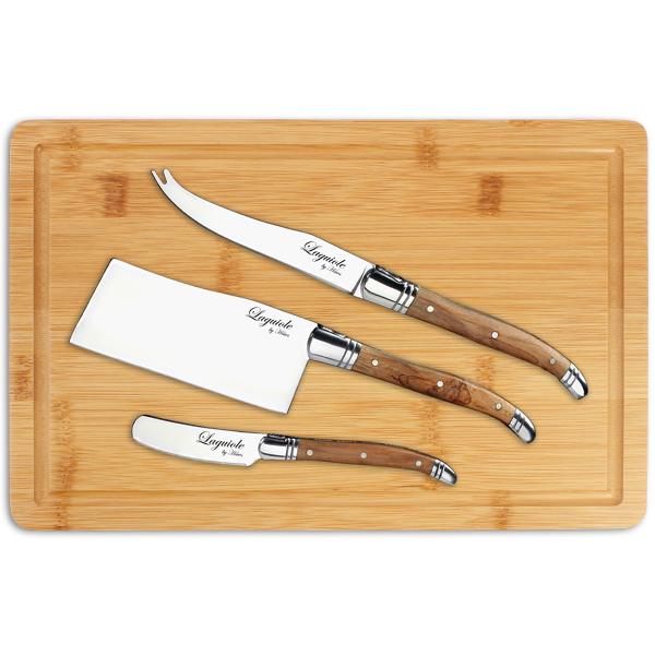Ostebrett med 3 kniver i bambus