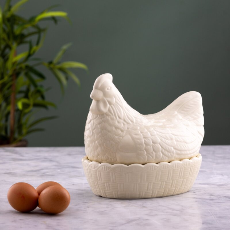 Eggoppbevaring høne 23,4 cm krem
