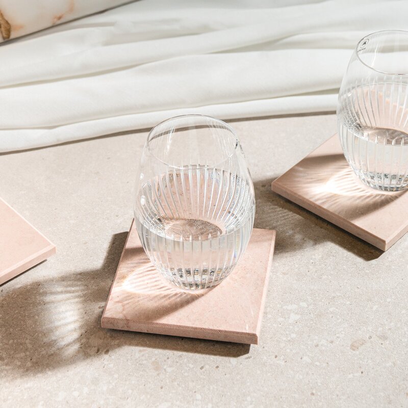 Marmor glassbrikke 10x10 cm 4 stk rosa