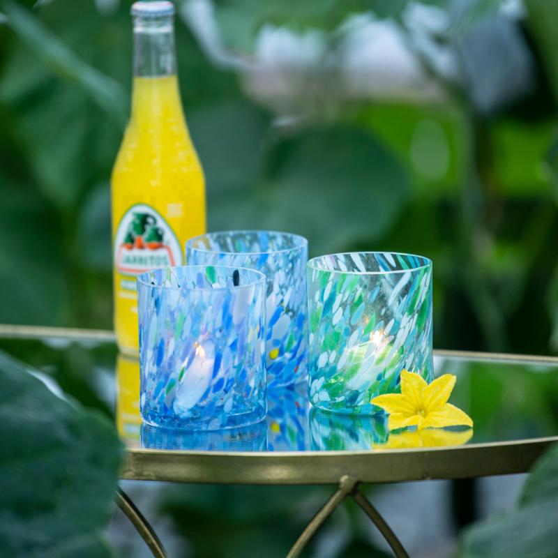 Swirl drikkeglass/lykt 35 cl blå multi