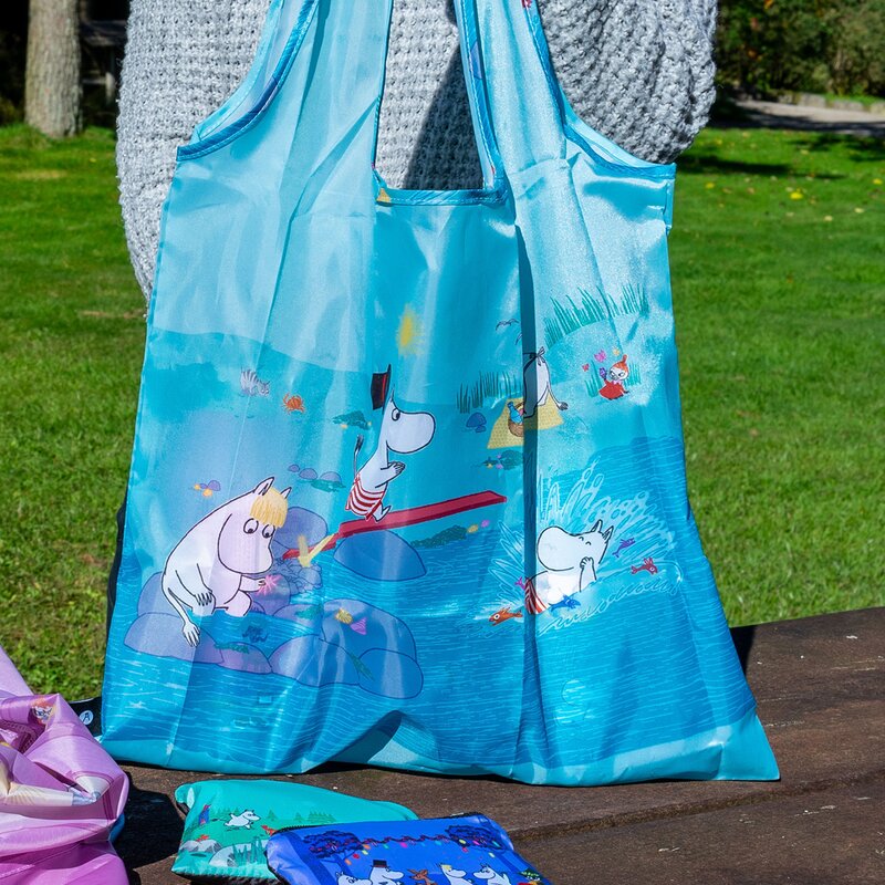 Mummi handlenett 20L Playing on the beach lys blå