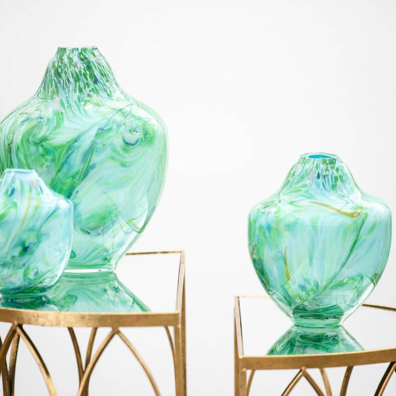 Unik skulptur kunstglass M 24 cm grønn multi