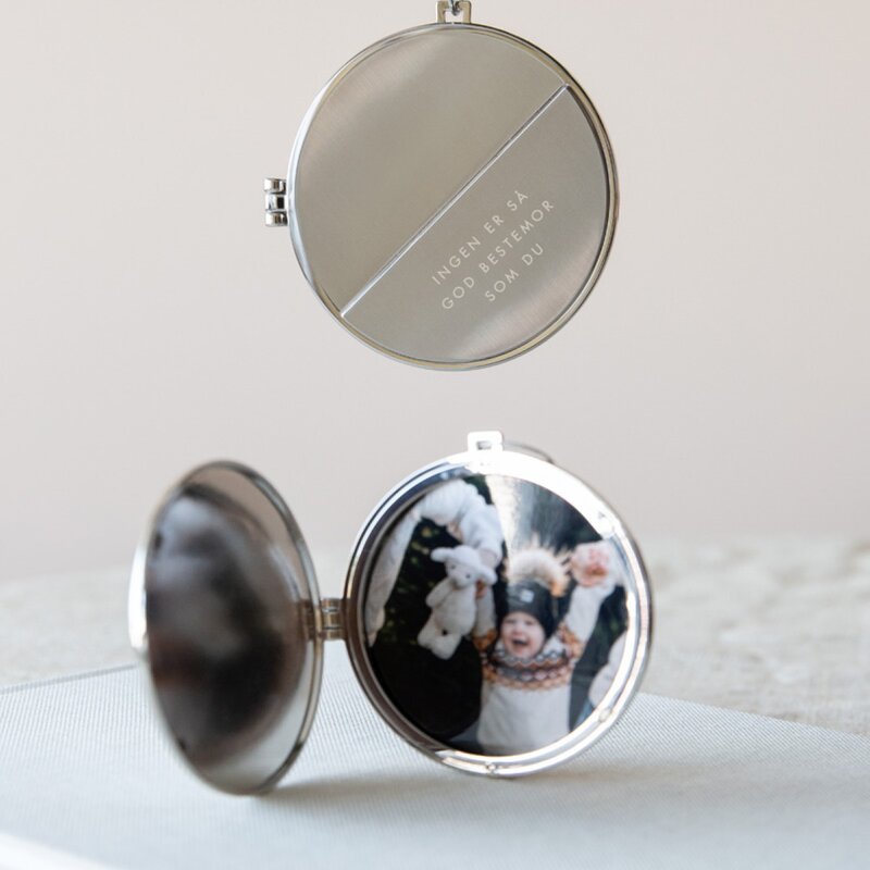 Julepynt medaljong m/fotoramme 7x7 cm bestemor sølv