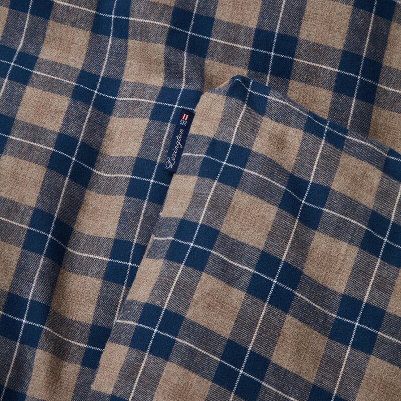 Rutete flanell sengetøy 140x200 cm denim blå/beige