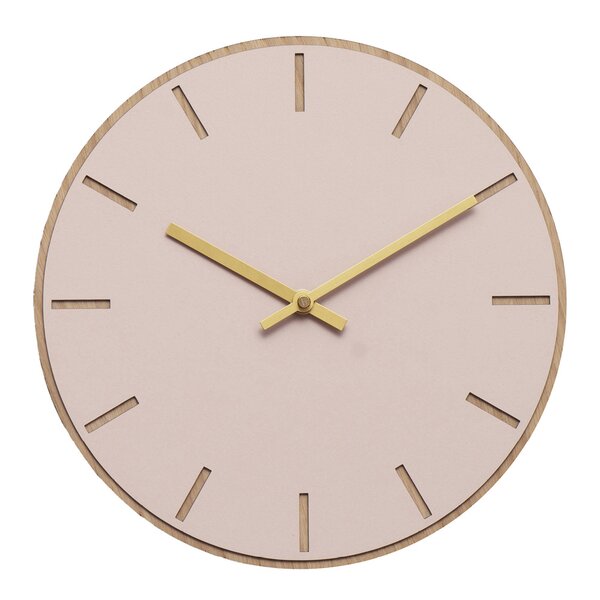 Powder veggklokke 28 cm rosa linoleum m/gull viser
