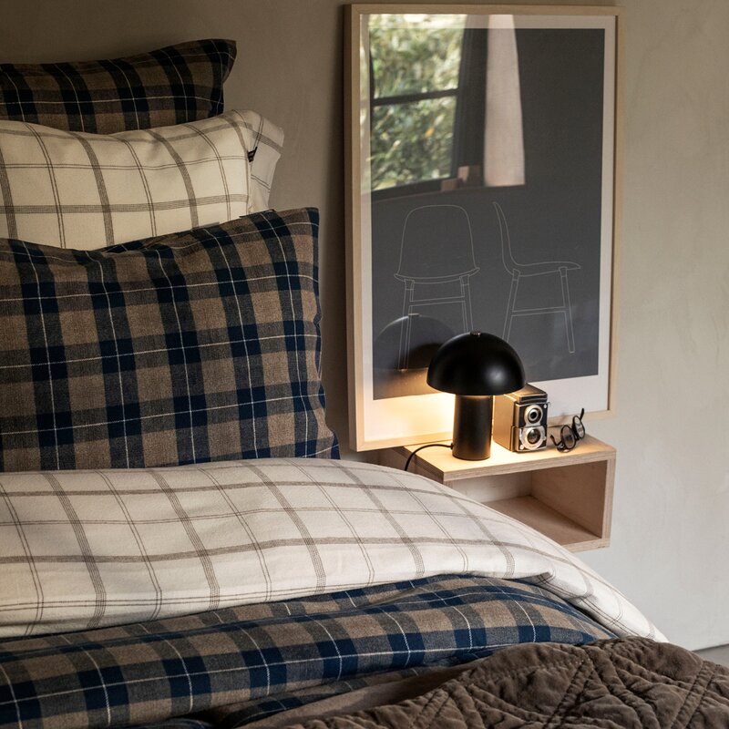 Rutete flanell sengetøy 140x200 cm denim blå/beige