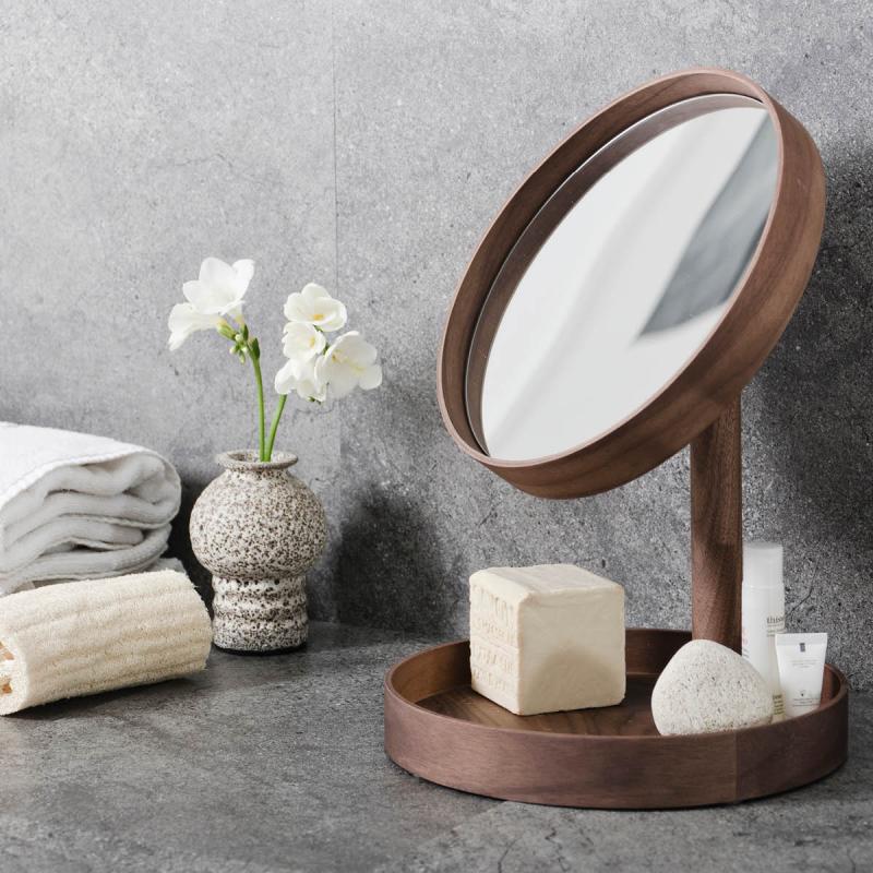 Look sminkespeil med fot 25 cm valnøtt